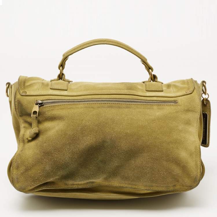 Pre Owned Proenza Schouler Green Suede PS1 Top Handle Bag