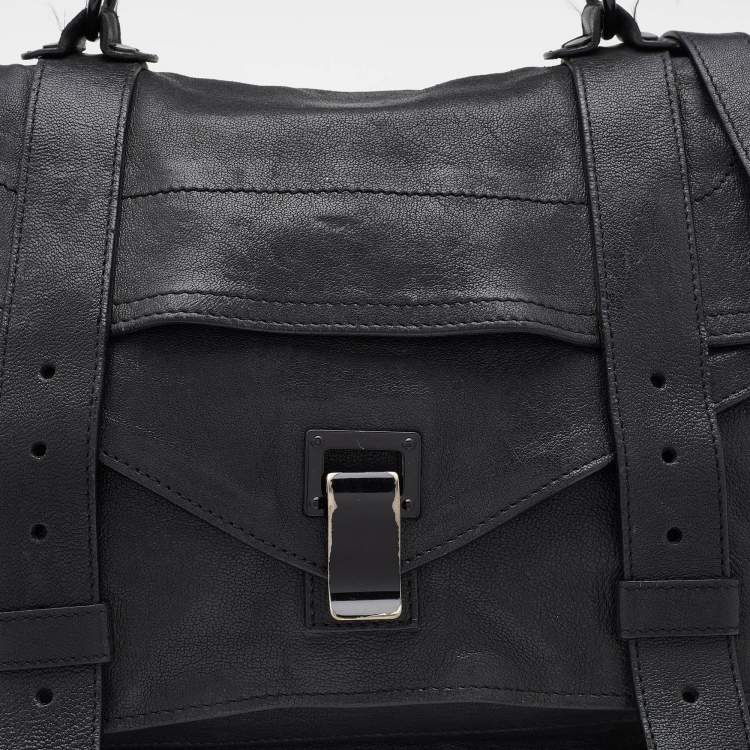 Pre Owned Proenza Schouler Black Leather Medium PS1 Top Handle Bag 