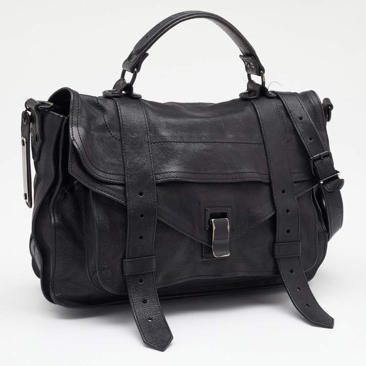 Pre Owned Proenza Schouler Black Leather Medium PS1 Top Handle Bag 