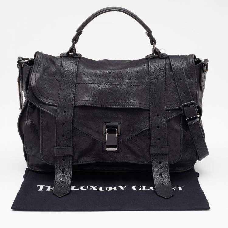 Pre Owned Proenza Schouler Black Leather Medium PS1 Top Handle Bag 