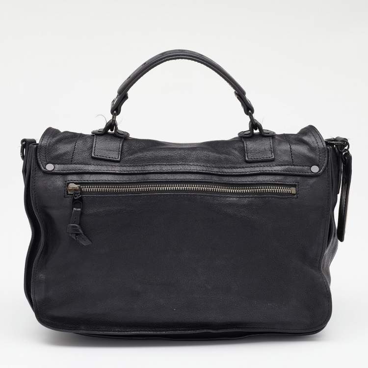 Pre Owned Proenza Schouler Black Leather Medium PS1 Top Handle Bag 