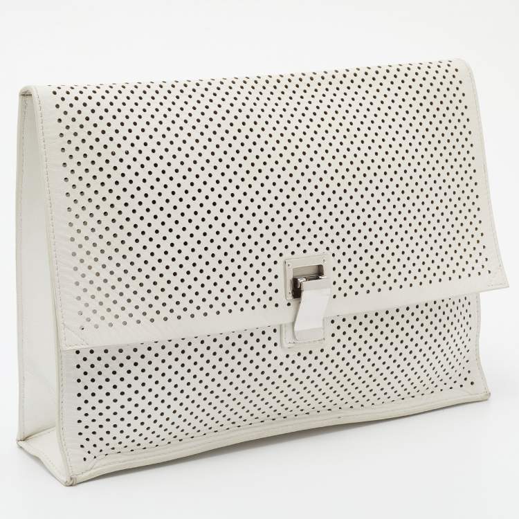 Pre Owned Proenza Schouler White Perforated Leather Lunch Clutch