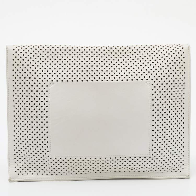 Pre Owned Proenza Schouler White Perforated Leather Lunch Clutch