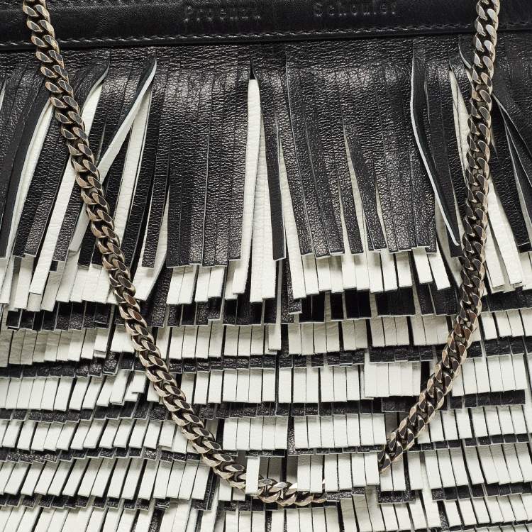 Pre Owned Proenza Schouler Black/White Leather Fringe Crossbody Bag
