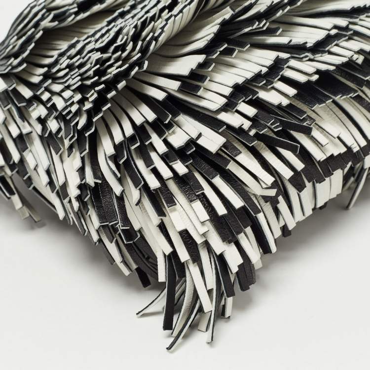 Pre Owned Proenza Schouler Black/White Leather Fringe Crossbody Bag
