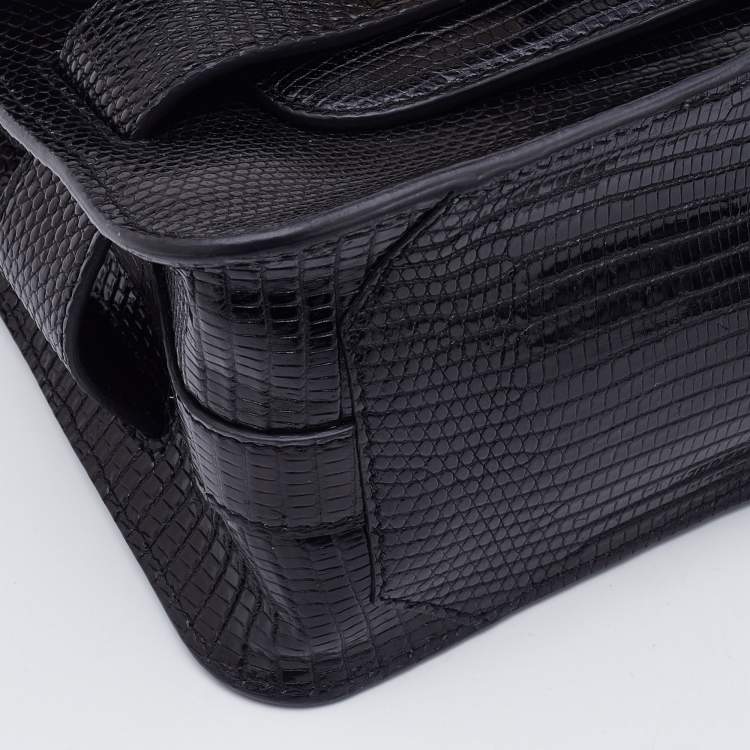 Pre Owned Proenza Schouler Black Croc Embossed Leather PS11 Classic Crossbody Bag