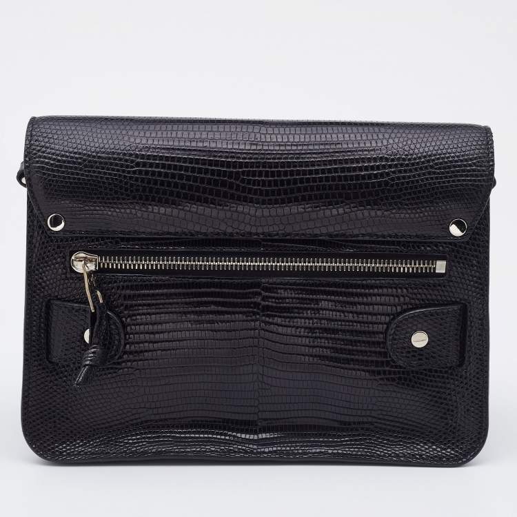 Pre Owned Proenza Schouler Black Croc Embossed Leather PS11 Classic Crossbody Bag