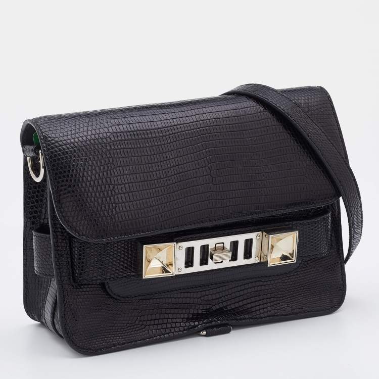 Pre Owned Proenza Schouler Black Croc Embossed Leather PS11 Classic Crossbody Bag