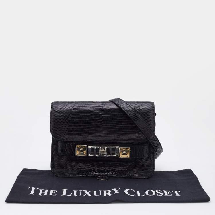 Pre Owned Proenza Schouler Black Croc Embossed Leather PS11 Classic Crossbody Bag