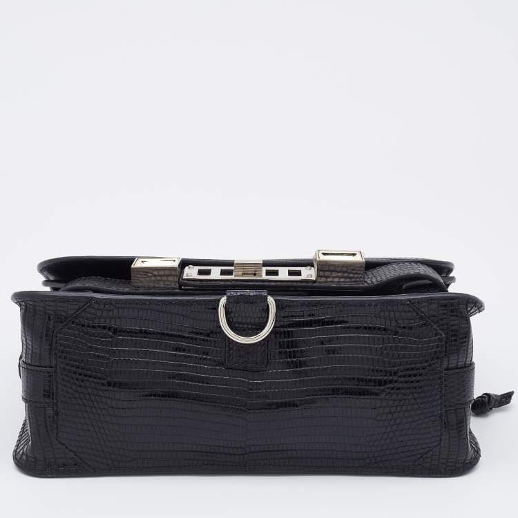 Pre Owned Proenza Schouler Black Croc Embossed Leather PS11 Classic Crossbody Bag