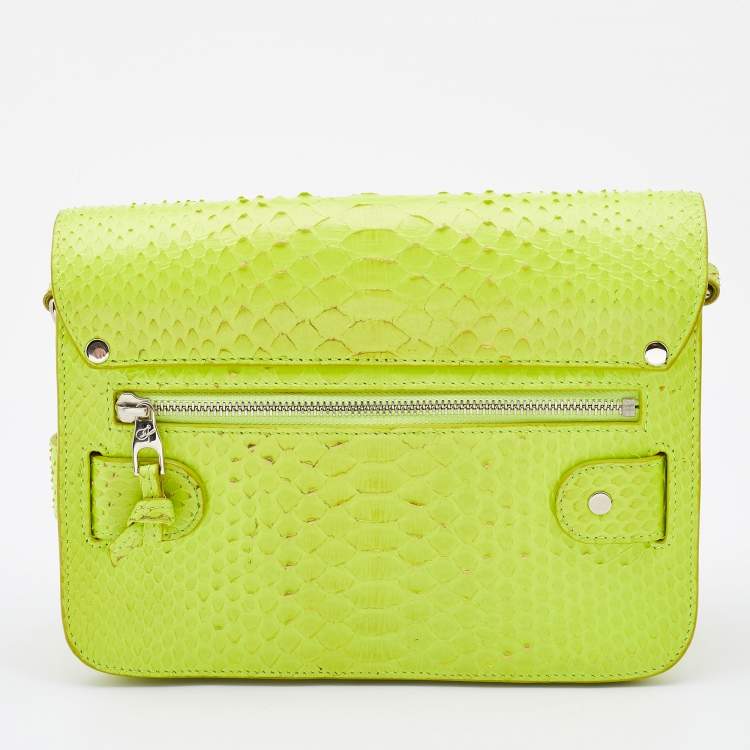 Pre Owned Proenza Schouler Neon Green Python Mini Classic PS11 Shoulder Bag