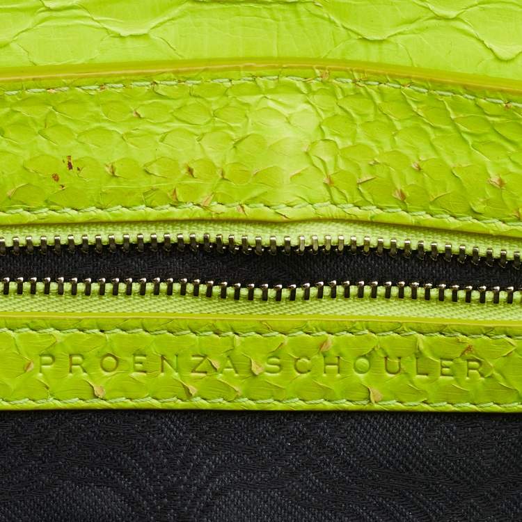 Pre Owned Proenza Schouler Neon Green Python Mini Classic PS11 Shoulder Bag