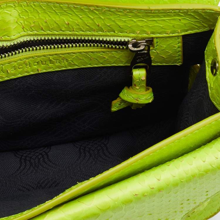 Pre Owned Proenza Schouler Neon Green Python Mini Classic PS11 Shoulder Bag