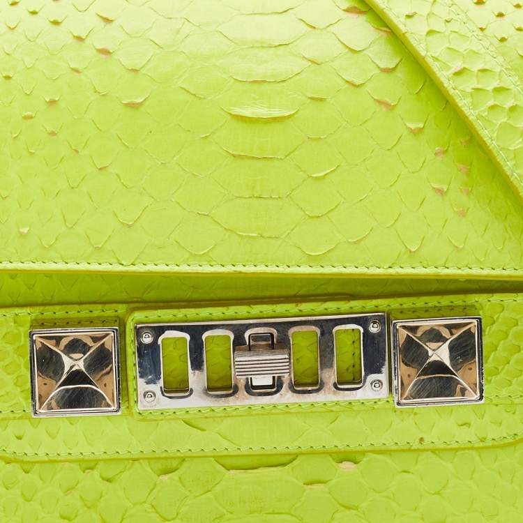 Pre Owned Proenza Schouler Neon Green Python Mini Classic PS11 Shoulder Bag