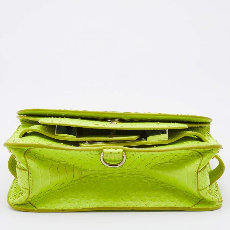 Pre Owned Proenza Schouler Neon Green Python Mini Classic PS11 Shoulder Bag
