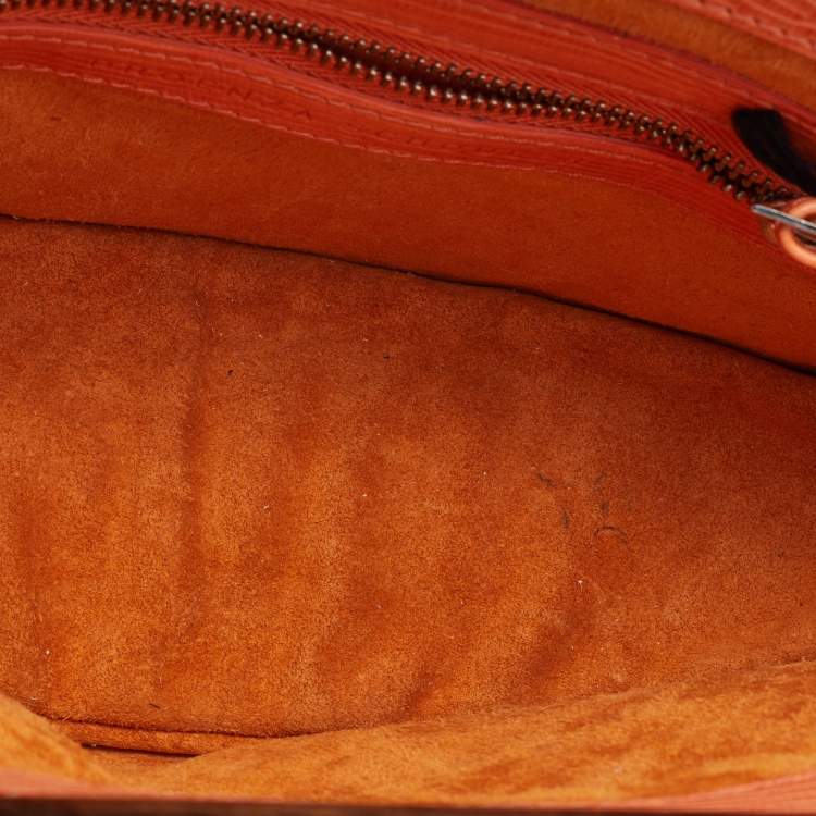 Pre Owned Proenza Schouler Orange/White Textured Leather and Stingray Tika Clutch Bag 