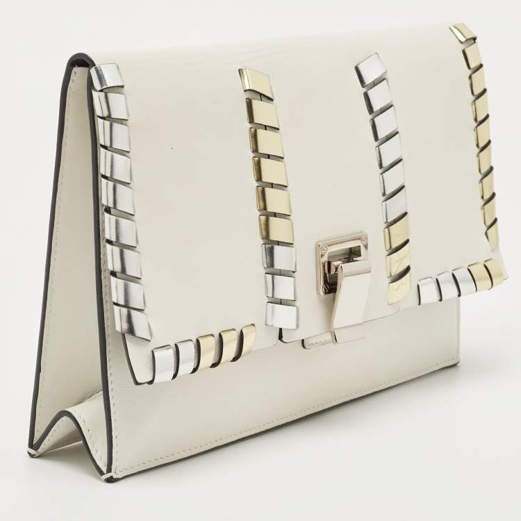 Pre Owned Proenza Schouler White/Metallic Leather Clutch
