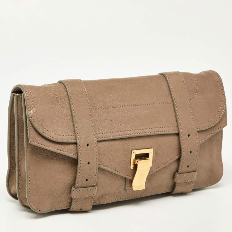 Pre Owned Proenza Schouler Beige Leather Flap PS1 Clutch