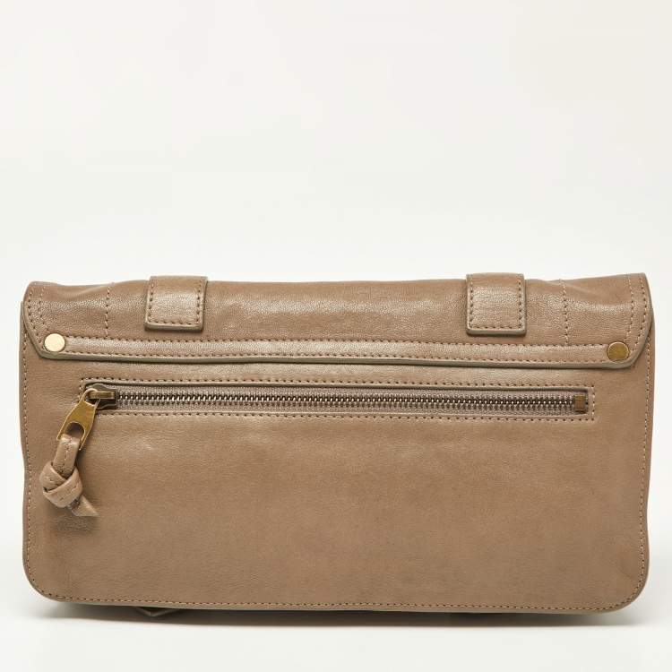 Pre Owned Proenza Schouler Beige Leather Flap PS1 Clutch