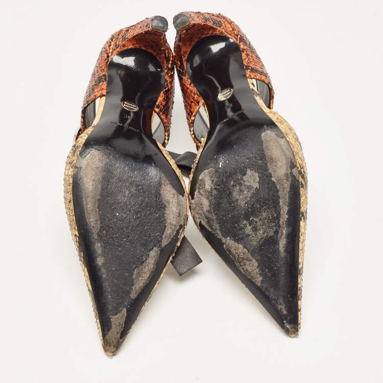 Pre Owned Proenza Schouler Multicolor Python Embossed Leather Pointed Toe Mules Size 38