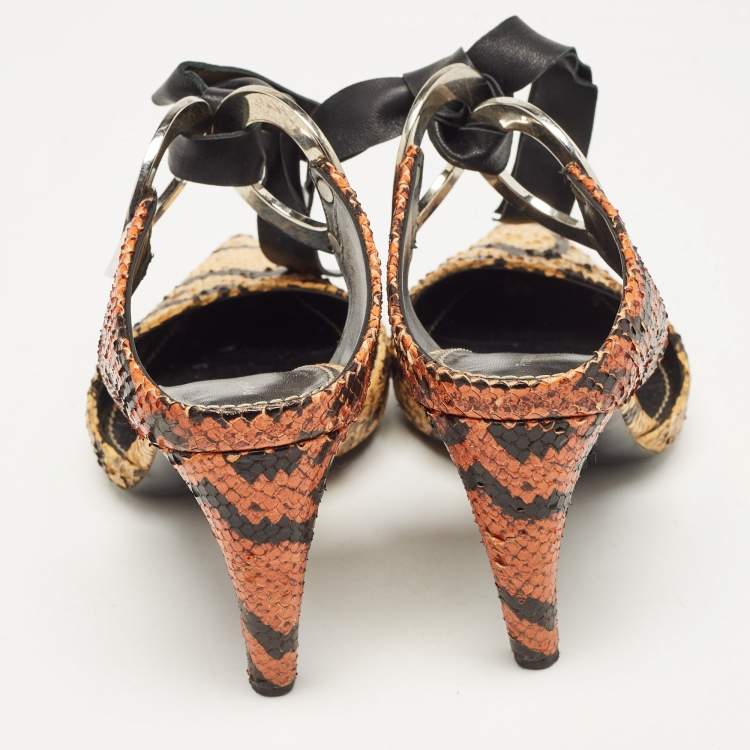 Pre Owned Proenza Schouler Multicolor Python Embossed Leather Pointed Toe Mules Size 38