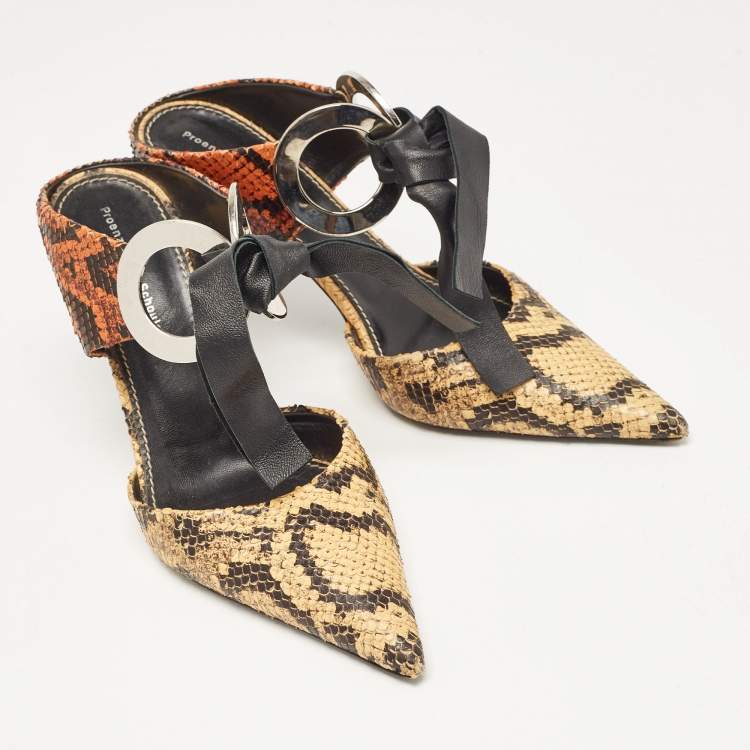 Pre Owned Proenza Schouler Multicolor Python Embossed Leather Pointed Toe Mules Size 38
