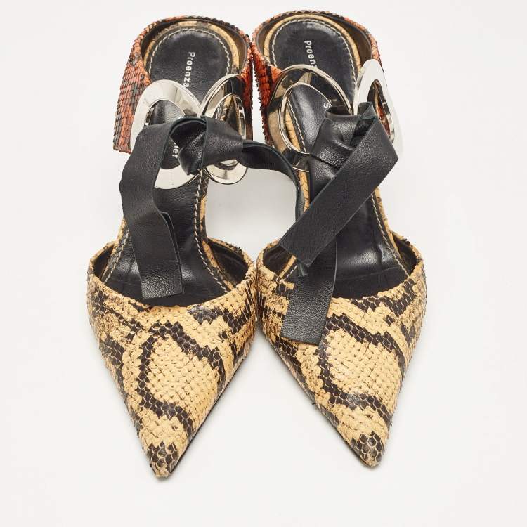 Pre Owned Proenza Schouler Multicolor Python Embossed Leather Pointed Toe Mules Size 38