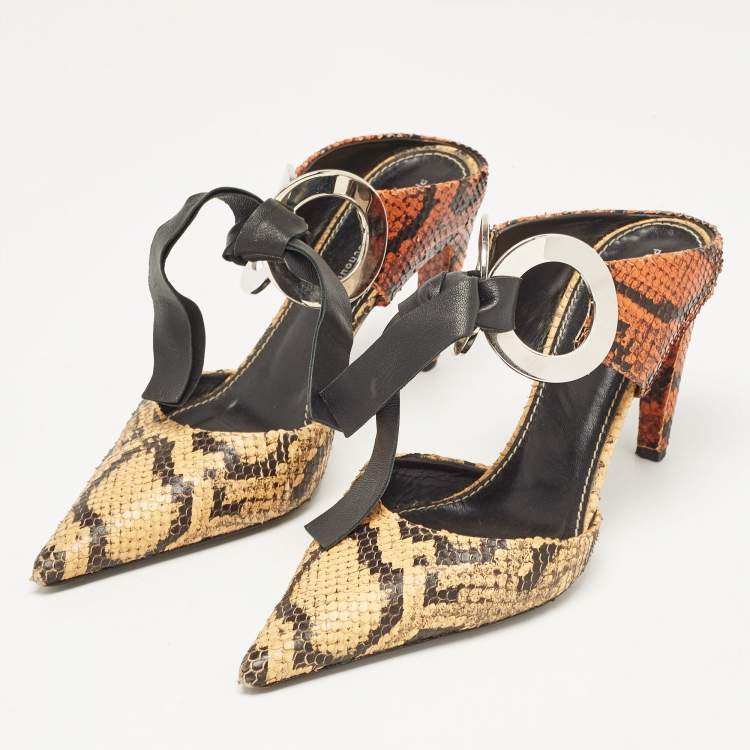 Pre Owned Proenza Schouler Multicolor Python Embossed Leather Pointed Toe Mules Size 38