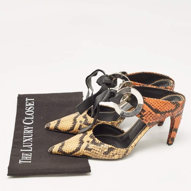 Pre Owned Proenza Schouler Multicolor Python Embossed Leather Pointed Toe Mules Size 38