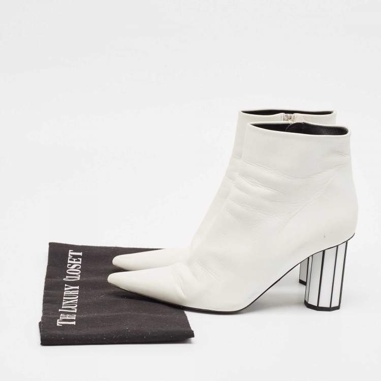 Pre Owned Proenza Schouler White Leather Ankle Length Boots Size 38