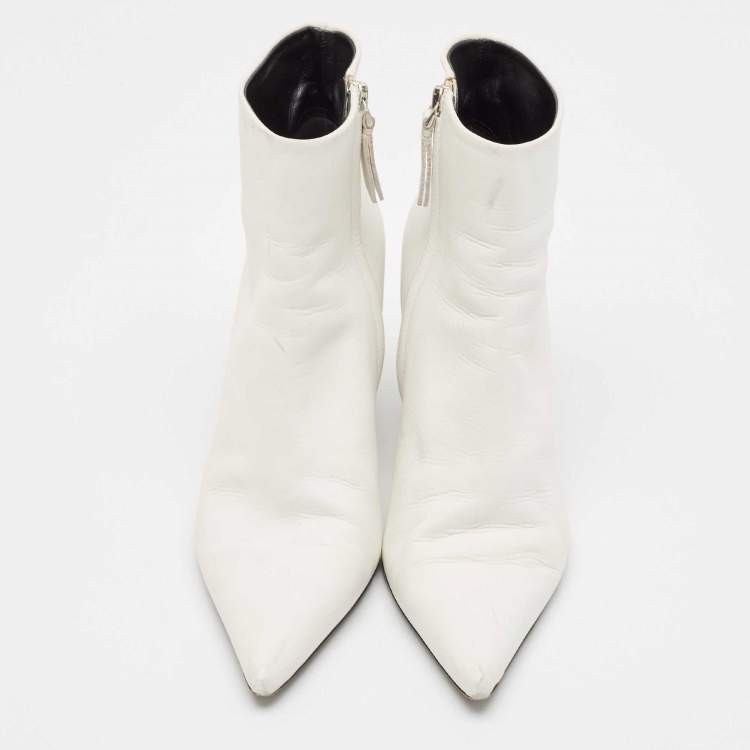 Pre Owned Proenza Schouler White Leather Ankle Length Boots Size 38
