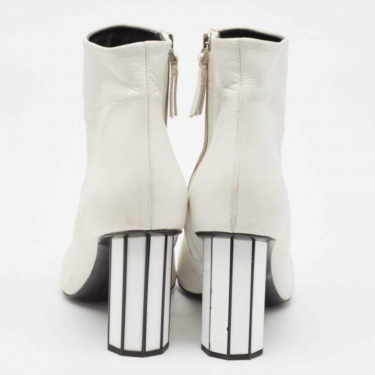 Pre Owned Proenza Schouler White Leather Ankle Length Boots Size 38