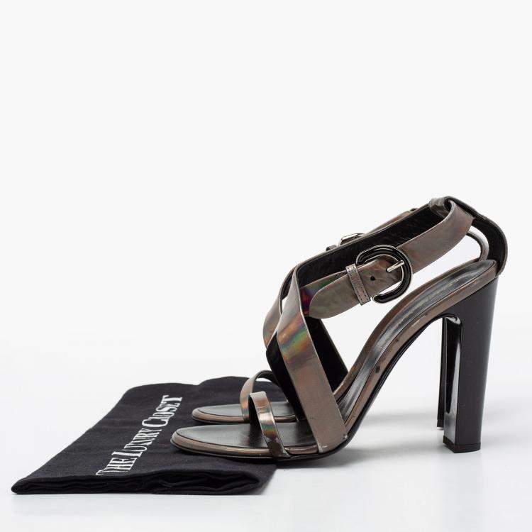 Pre Owned Proenza Schouler Metallic Patent Leather Iridescent Strappy Sandals Size 37.5