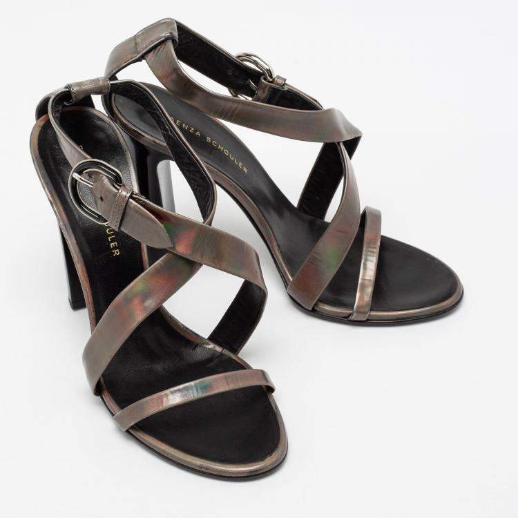 Pre Owned Proenza Schouler Metallic Patent Leather Iridescent Strappy Sandals Size 37.5