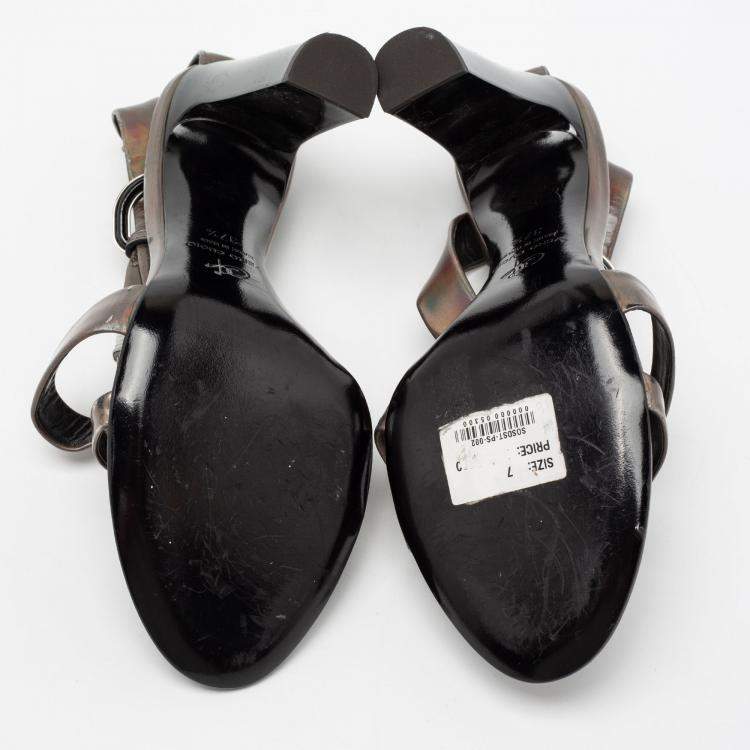 Pre Owned Proenza Schouler Metallic Patent Leather Iridescent Strappy Sandals Size 37.5