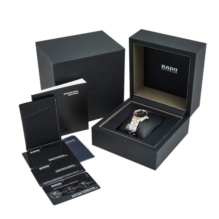 Pre Owned Rado Black Rose Gold Plated Ceramos Stainless Steel Diamond Hyperchrome R32976722 Women's Wristwatch 31 mm