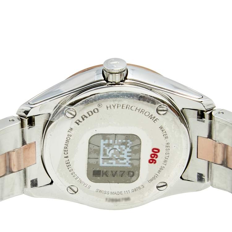 Pre Owned Rado Black Rose Gold Plated Ceramos Stainless Steel Diamond Hyperchrome R32976722 Women's Wristwatch 31 mm