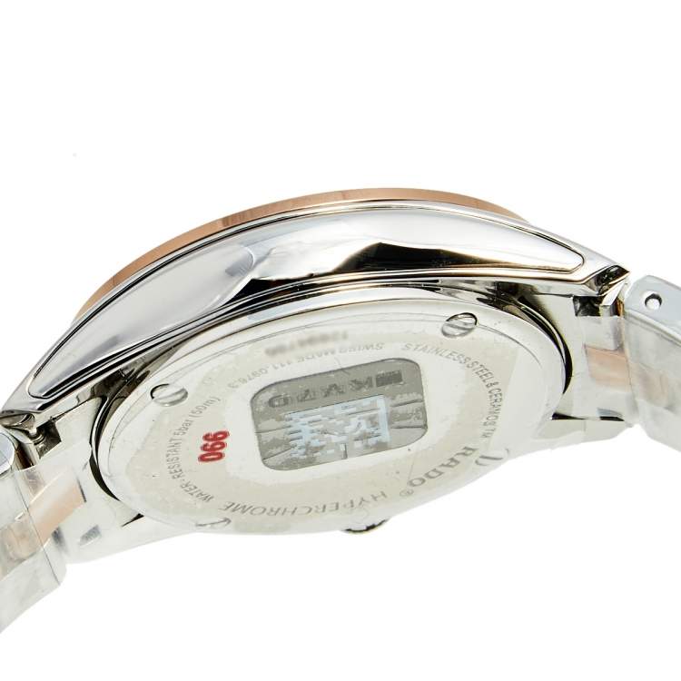 Pre Owned Rado Black Rose Gold Plated Ceramos Stainless Steel Diamond Hyperchrome R32976722 Women's Wristwatch 31 mm
