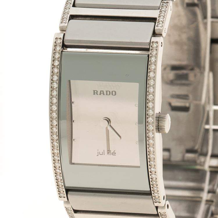 Pre Owned Rado Silver Stainless Steel and Ceramic Diamond Women's Wristwatch 16 mm