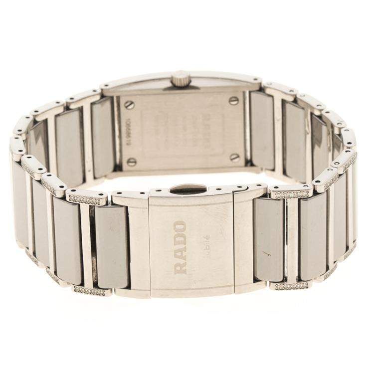 Pre Owned Rado Silver Stainless Steel and Ceramic Diamond Women's Wristwatch 16 mm
