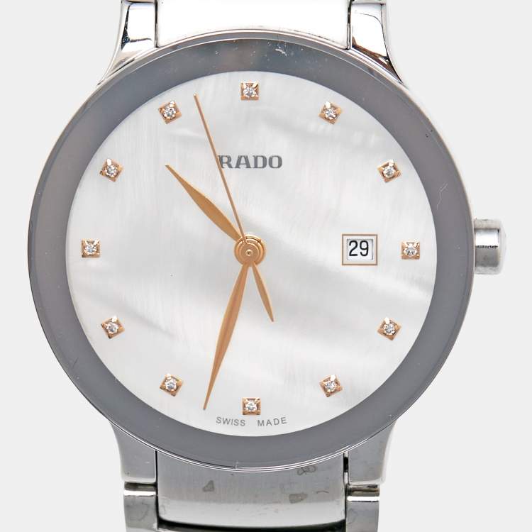 Pre Owned Rado Mother Of Pearl Diamond Stainless Steel Centrix 111.0928.3 Women's Wristwatch 28 mm