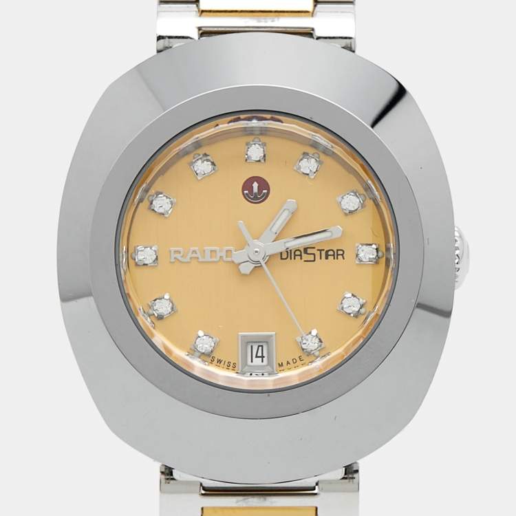 Pre Owned Rado Champagne Tungsten Carbide Two-tone Stainless Steel Diamond DiaStar R12403633 Women's Wristwatch 27.30 mm