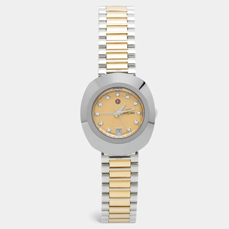 Pre Owned Rado Champagne Tungsten Carbide Two-tone Stainless Steel Diamond DiaStar R12403633 Women's Wristwatch 27.30 mm