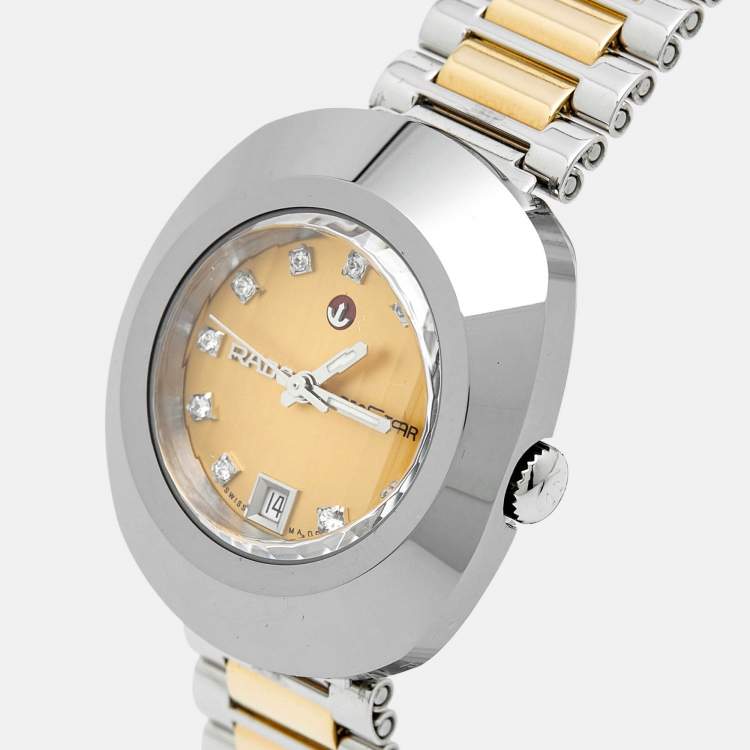 Pre Owned Rado Champagne Tungsten Carbide Two-tone Stainless Steel Diamond DiaStar R12403633 Women's Wristwatch 27.30 mm