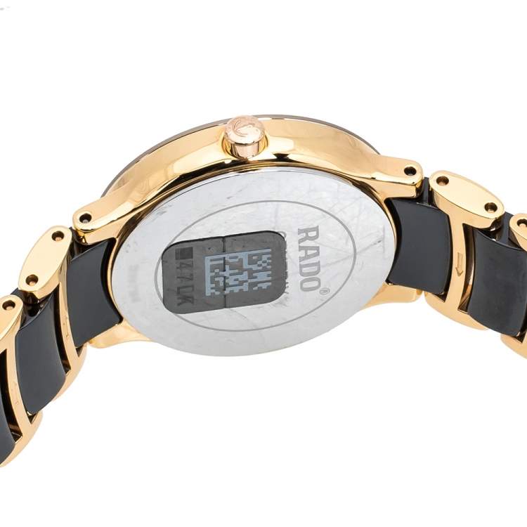 Pre Owned Rado Black Ceramic Gold PVD Coated Stainless Steel Diamond Centrix R30555712 Women's Wristwatch 28 mm