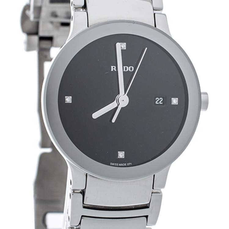 Pre Owned Rado Black Stainless Steel Diamond Centrix 111.0928.3 Women's Wristwatch 28 mm