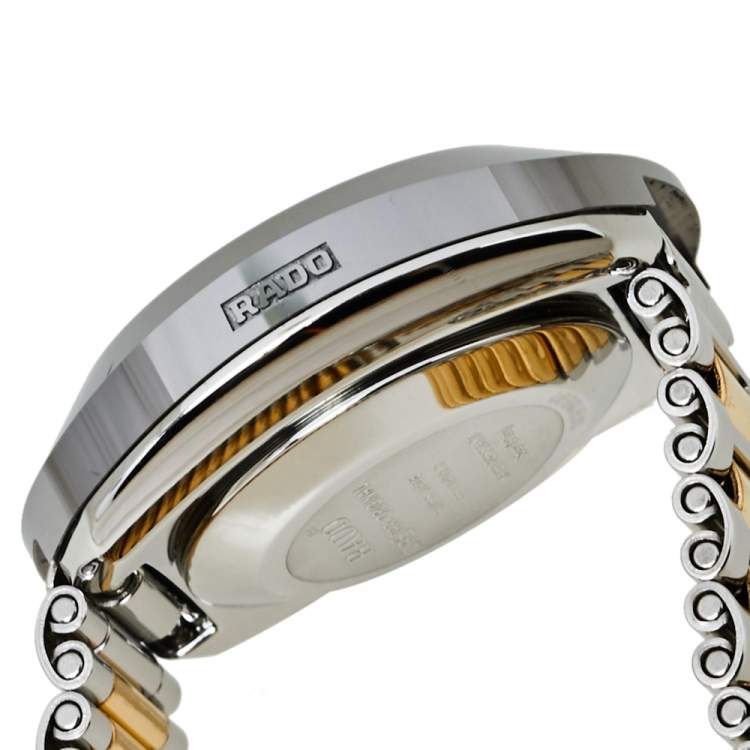 Pre Owned Rado Yellow Dial Tungsten Carbide Two-Tone Stainless Steel Diamond Diastar R12403633 Women's Wristwatch 27 mm