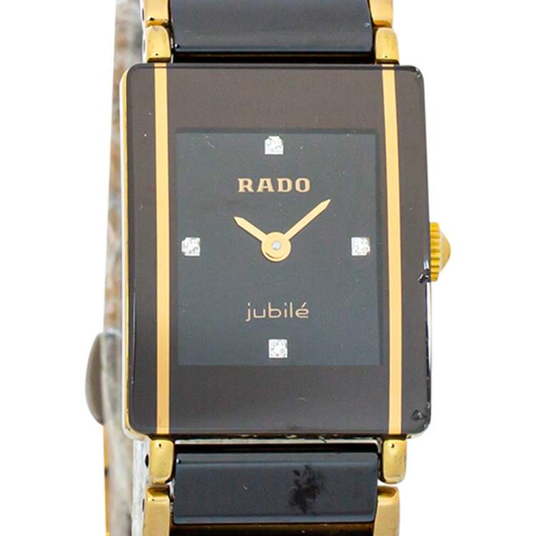 مملوكة مسبقًا Rado Black Gold Tone Stainless Steel Titanium Ceramic Integral Jubilee 153.0383.3 Women's Wristwatch 18 mm
