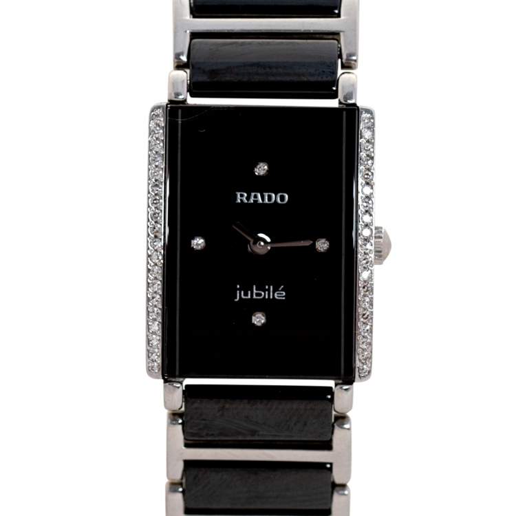 Pre Owned Rado Black Ceramic Stainless Steel Integral 15304303 Women's Wristwatch 18 mm