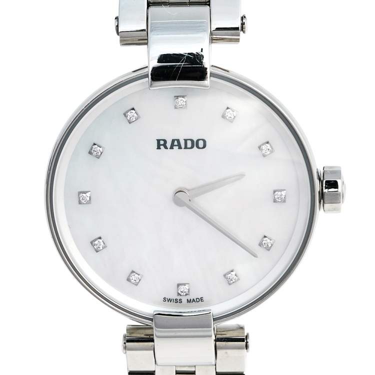 Pre Owned Rado Mother of Pearl Stainless Steel Coupole Diamonds R22854929 Women's Wristwatch 27 mm 